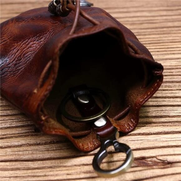 1 Pcs Leather Mini Medieval Pouch Keychain, Coin Organizer, Change Holder - Picture 3 of 7